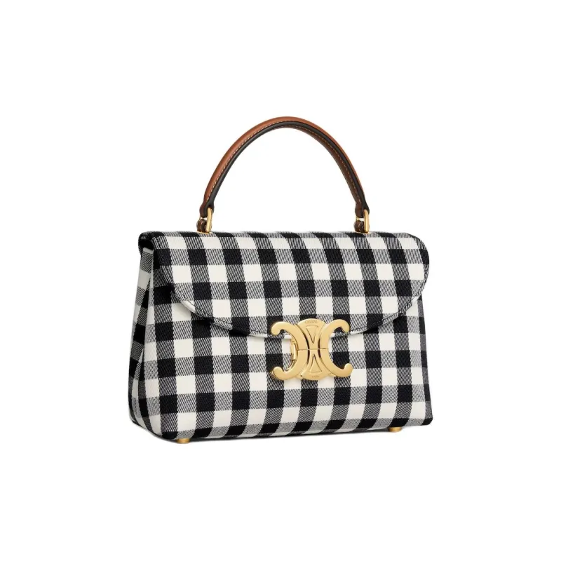 CELINE Fabric With Cow Leather Shoulder Bag, Crossbody Bag, Handbag Women's Black & White-1
