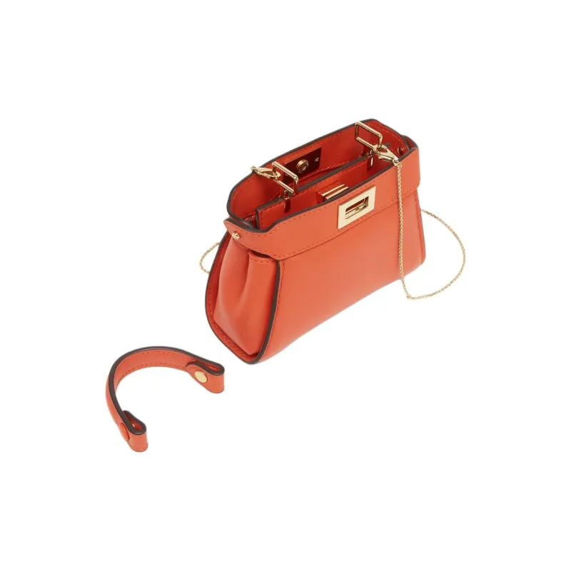 FENDI Peekaboo Nappa Leather One Shoulder Handbags Women's Orange-2