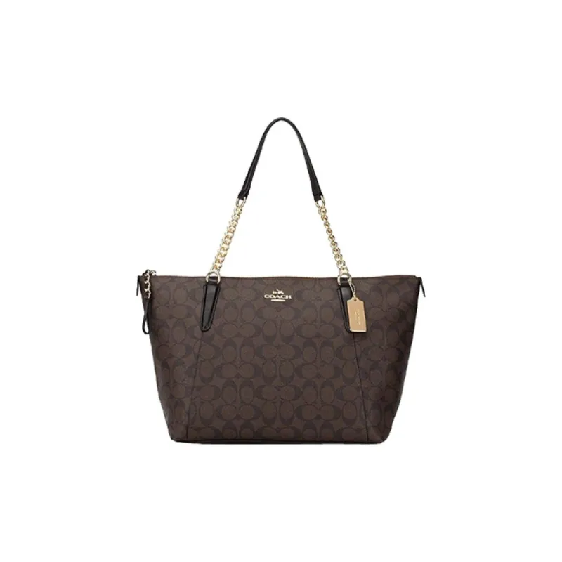 COACH Ava Canvas With Leather Croissant Bag Tote Bag Shopping Bag Handbag Shoulder Bag Women's Brown Black Monogram-0
