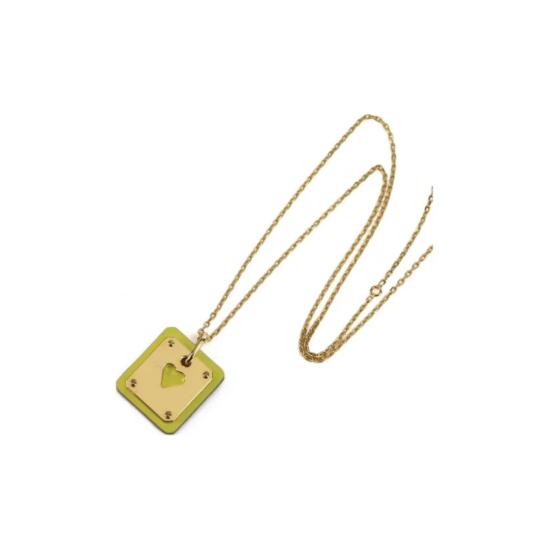HERMES Metal Leather Necklaces Women's Yellow-1