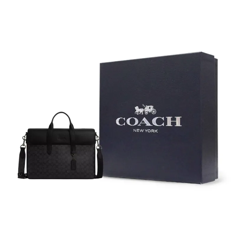 COACH Sullivan Coated Canvas Shoulder Bag Crossbody Bag Handbag Large Size Men's Black Gray Color-8