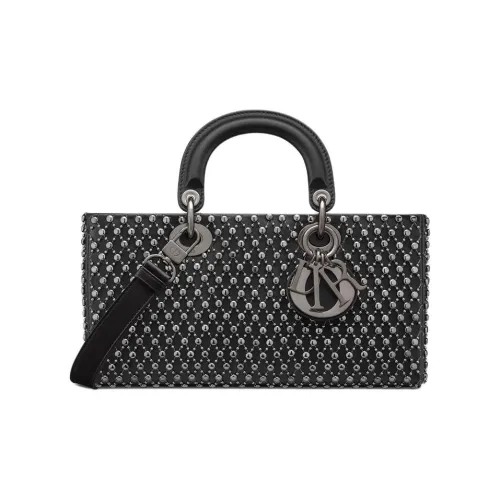 DIOR Lady D JOY Cow Leather One Shoulder Handbag Medium Size Women's Black