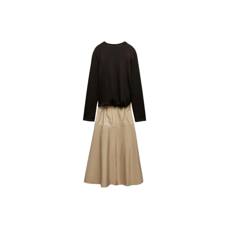 ZARA Long-Sleeved Dresses Women's Beige Brown-1