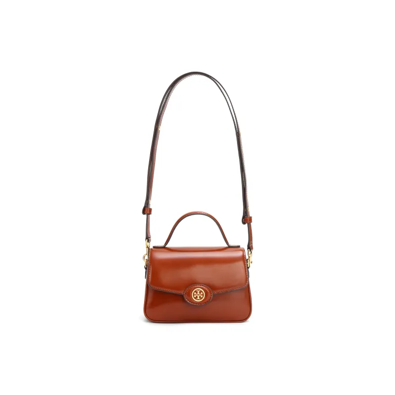 TORY BURCH Robinson Spazzolato Small Top Handle Dark Sienna-0