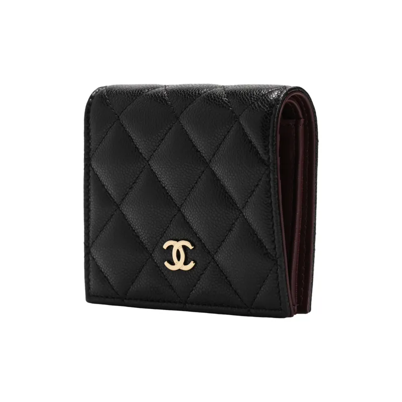 CHANEL Leather Wallet Mini Women's Black-1