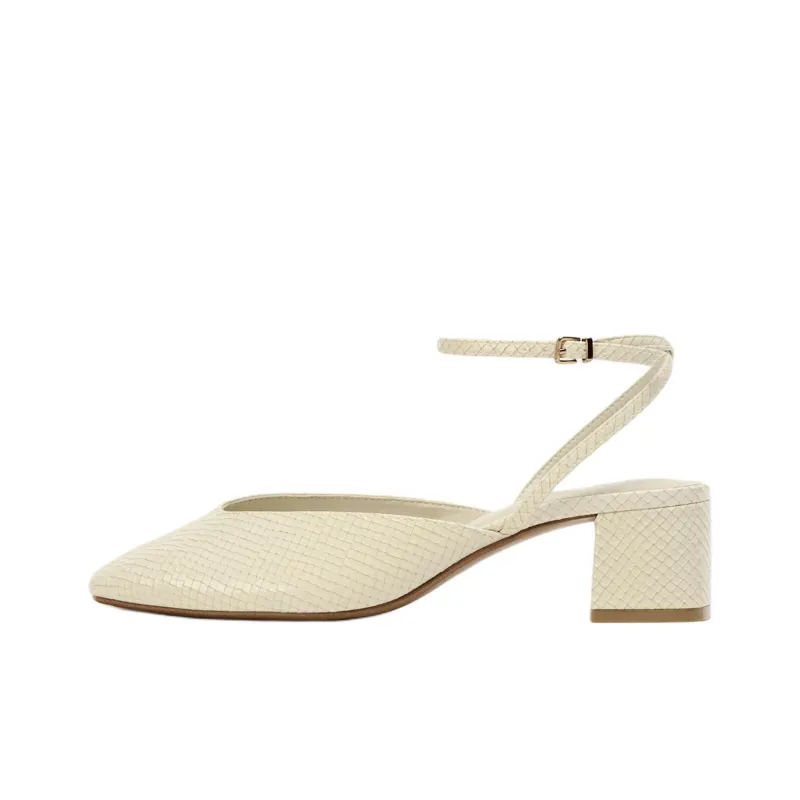 ZARA Chunky Heel High Heels Women's Beige-0