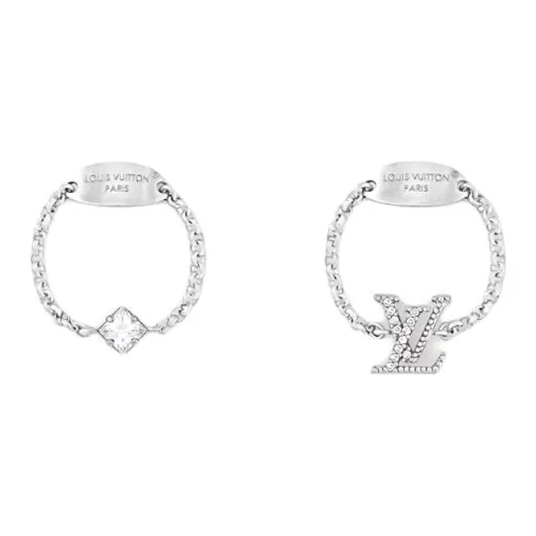 LOUIS VUITTON Palladium Plated Metal Crystal Rings Women's Silver-1
