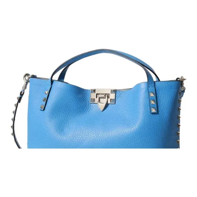 Valentino Rockstud Calfskin Tote Bag Shopping Bag Shoulder Bag Crossbody Bag Handbag Women's Blue-4
