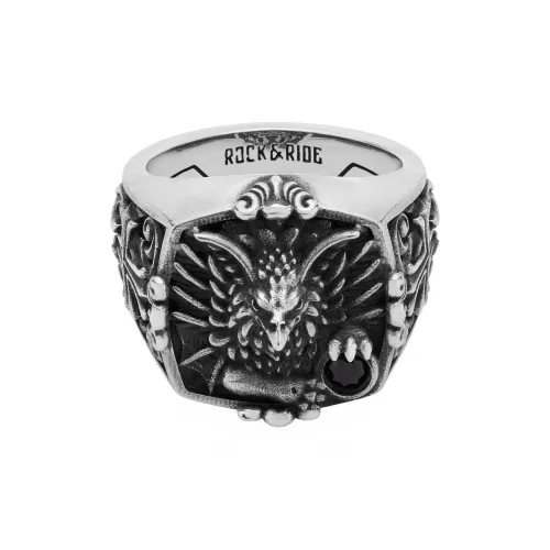ROCK&RIDE 925 Silver Inlaid With Black Spinel Rings Men's