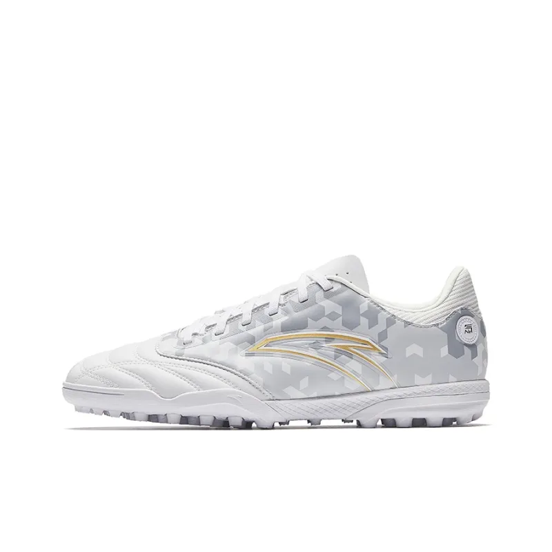 Anta TF Rubber Broken Studs Anti-Slip Wear-Resistant Soccer Shoes Men's White Gray-0
