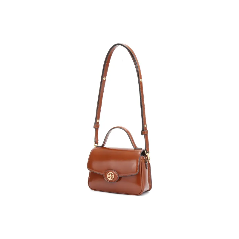TORY BURCH Robinson Spazzolato Small Top Handle Dark Sienna-1
