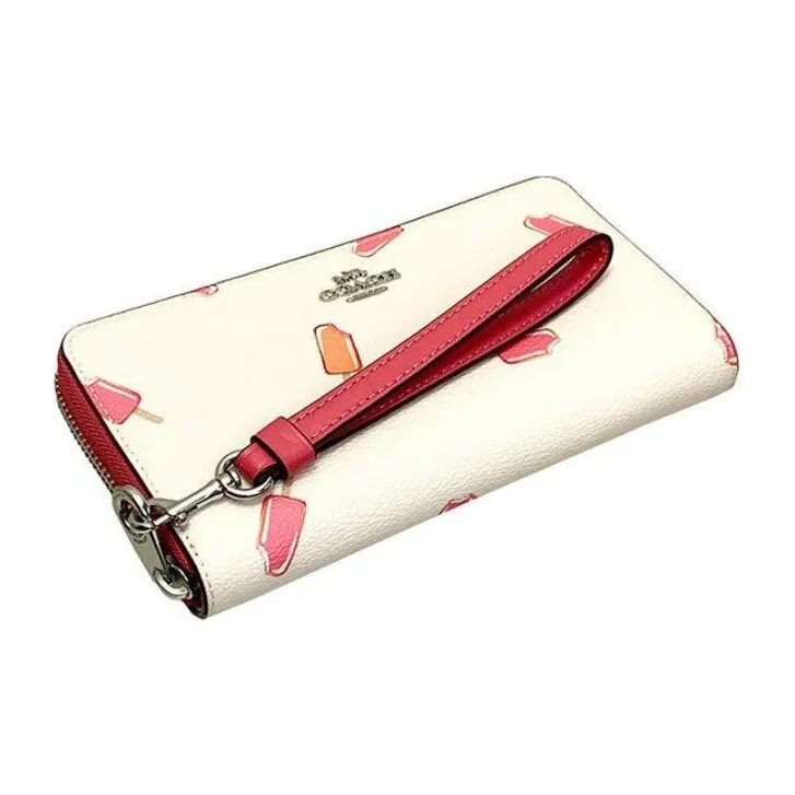 COACH Zip Around Coated Canvas And Smooth Leather Clutches Wallets Women's White/Pink-2
