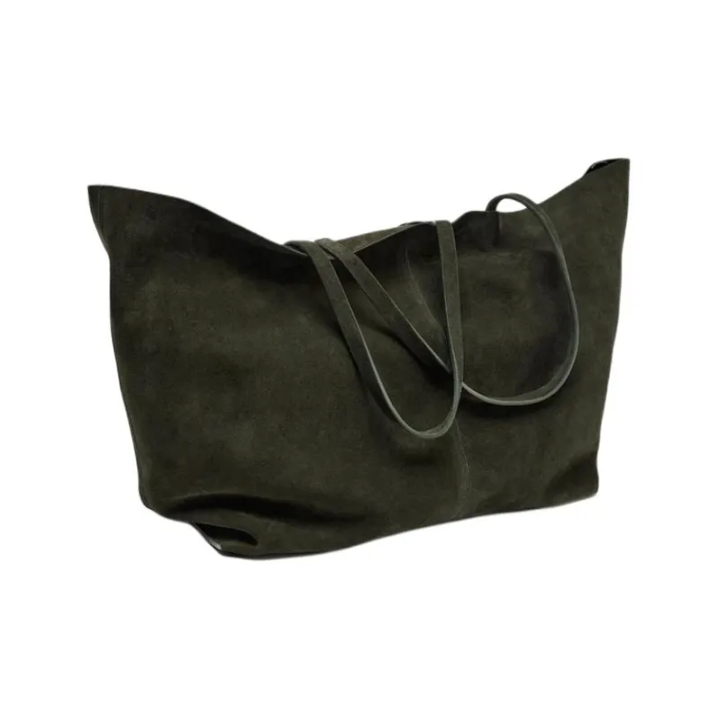 ZARA Cow Leather Tote Bag Shopping Bag Handbag Shoulder Bag Large Size Women's Green-2