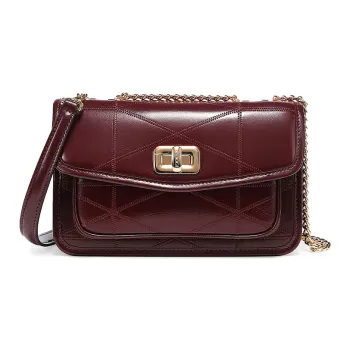 COOGI Cow Leather One Shoulder Handbag Crossbody Bag Regular Women's Berry Red/Ecru/Black