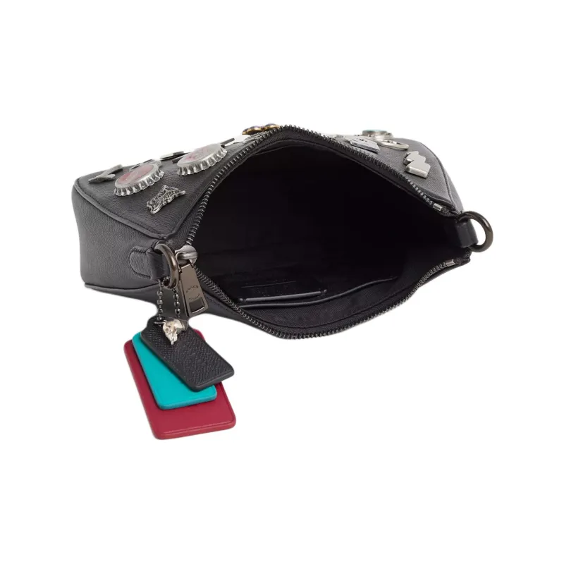COACH Hobo Cross Grain Leather Hobo Bag Shoulder Bag Small Size Women's Black-2