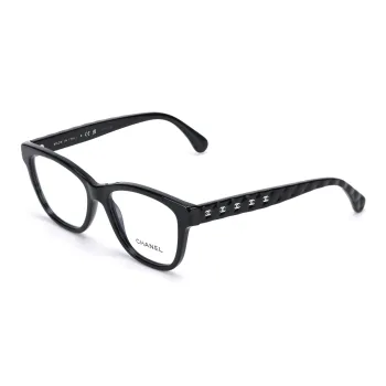 CHANEL Acetate Square Eyeglass Frames Women's Black