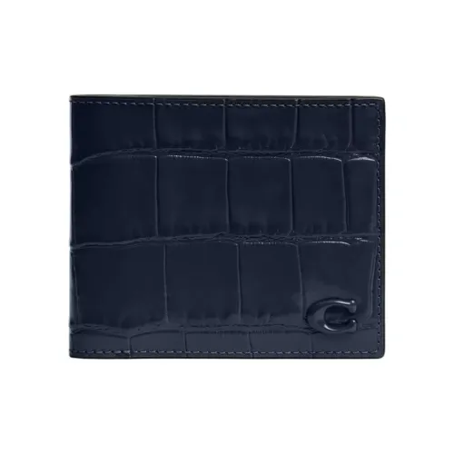 COACH Wallet Leather Patchwork Calfskin Wallet Mini Men's Marine Blue