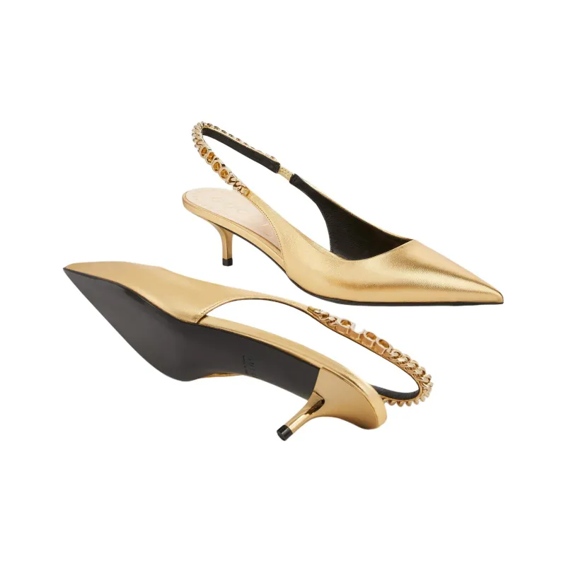 GUCCI Signoria Slim Heel High Heels 4.5cm Women's Gold-5