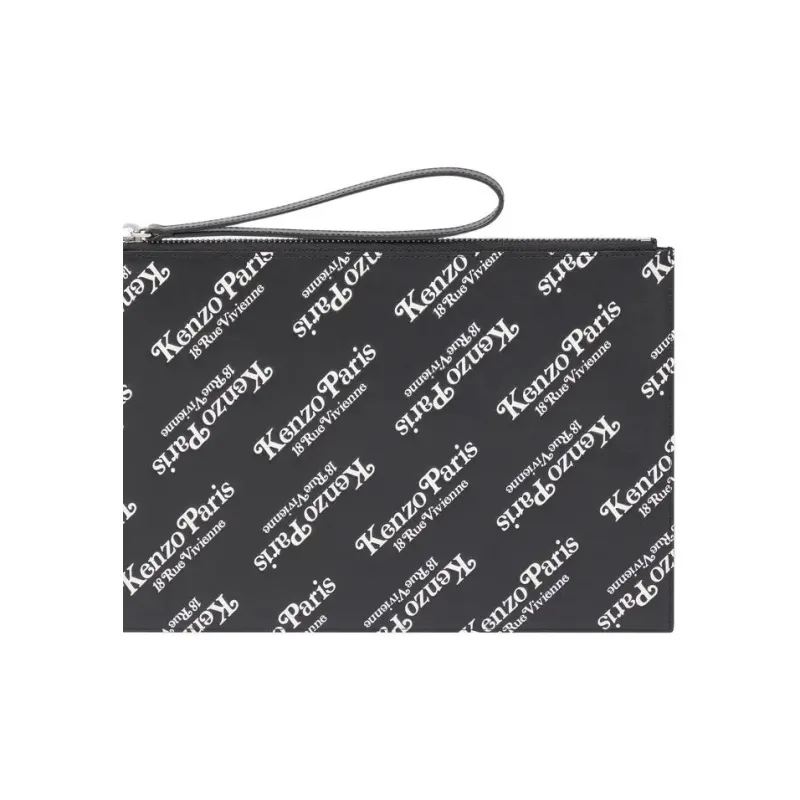 KENZO Cow Leather Clutch Large Size Unisex Black-2