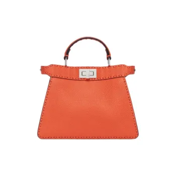 FENDI Peekaboo ISeeUSelleria Leather One Shoulder Handbag Small Size Women's Orange