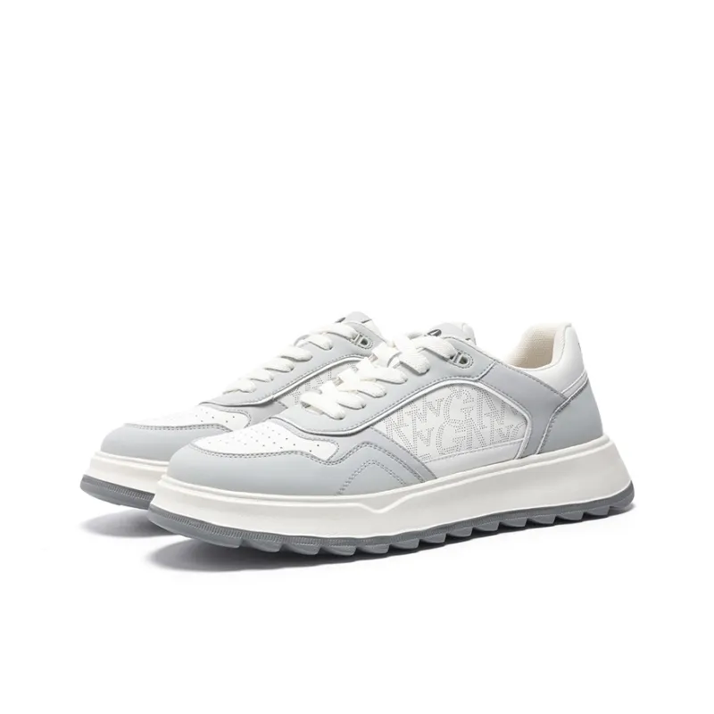 NAVIGARE Small Sailboats Lightweight Height Increasing Low-Top Casual Shoes Men's White Gray-2