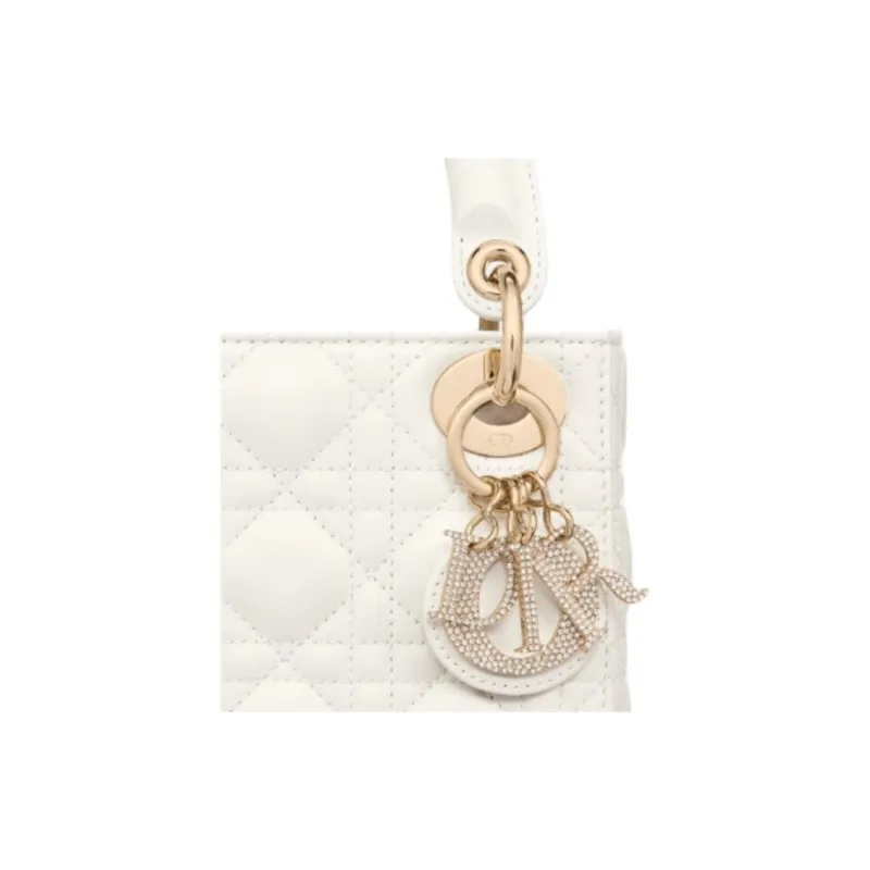 DIOR Lady Dior Sheepskin Shoulder Bag, Crossbody Bag, Handbag Small Size Women's Milk White-5