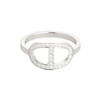 HERMES 18K White Gold Diamonds Rings Unisex Silver