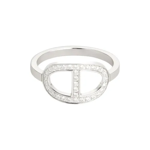 HERMES 18K White Gold Diamonds Rings Unisex Silver