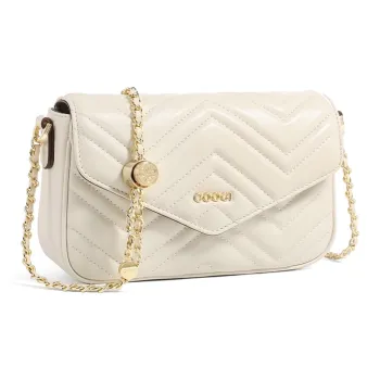 COOGI Sheepskin With Synthetic Leather Envelope Bag, Shoulder Bag, Crossbody Bag Women's Ecru/Pink/Black