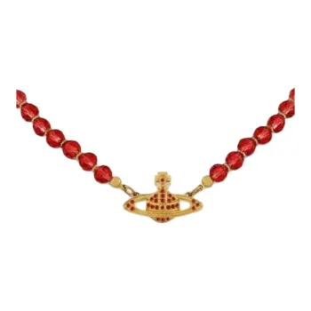 Vivienne Westwood Agate Alloy Artificial Gemstone Semi Precious Stone Necklaces Unisex Red