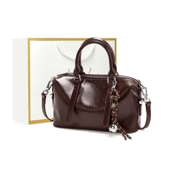 Narandu Top Grain Cow Leather Pillow Bag Handbag Shoulder Bag Crossbody Bag Small Size Women's Coffee/Midnight Black