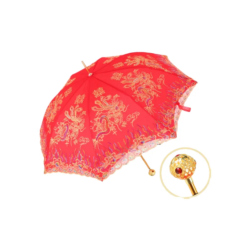 Where The Lamb Umbrella Red Umbrella Lace Trim New Chinese Style Long Handle Umbrella Vintage Red Umbrella-2