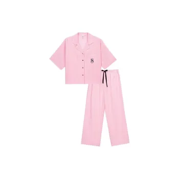 Victoria's Secret Pajama Set Women's Pink White Stripes