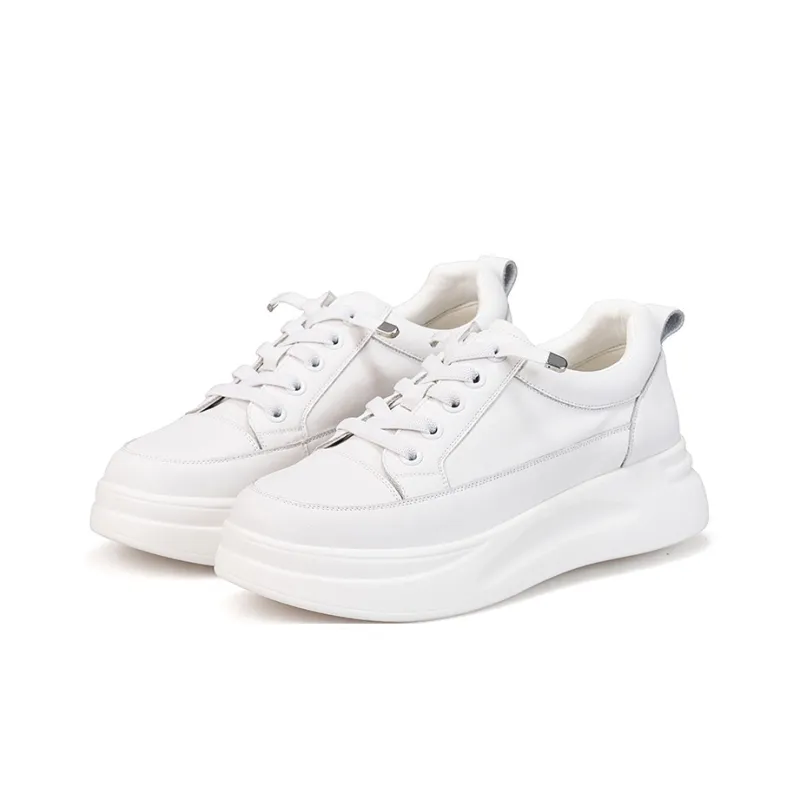 Joy&Mario Height Increasing Low-Top Skateboard Shoes Women's White-1