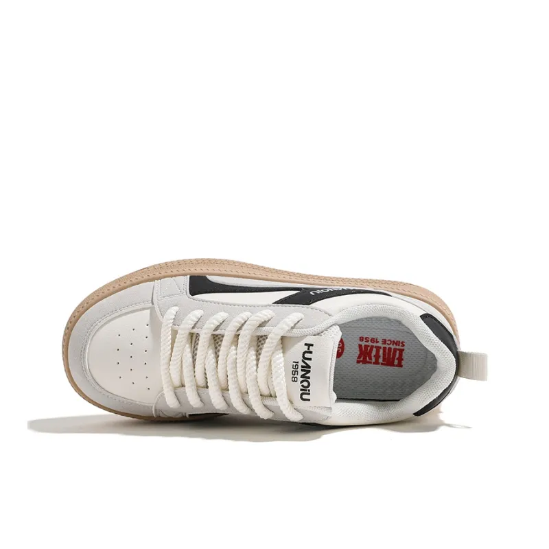 HUANQIU Wrapping, Wear Resistant And Non Slip Low Top Skateboard Shoes Women's Beige Black-4