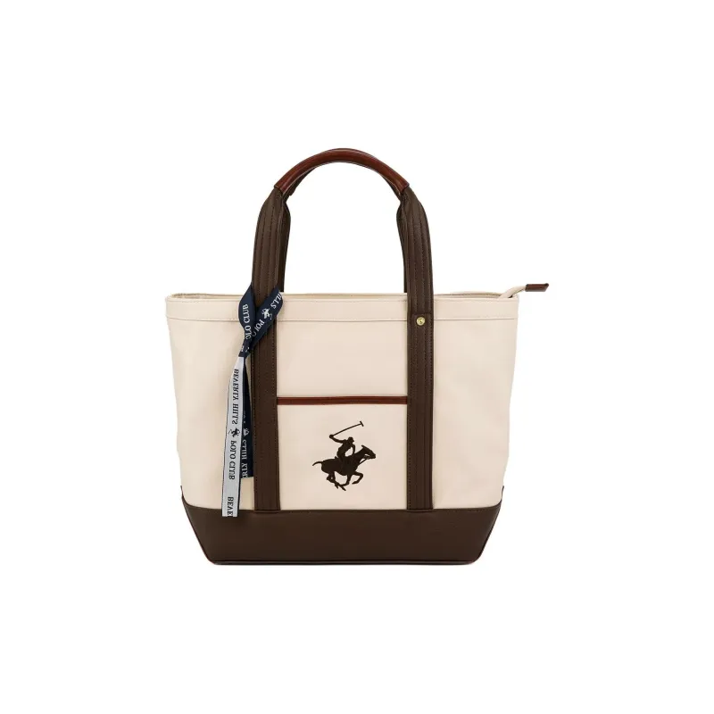 BEVERLY HILLS POLO CLUB Polyurethane Handbag Women's Ivory With Dark Brown Accents-0