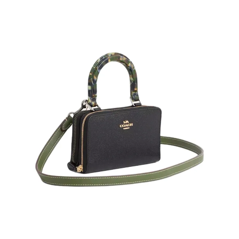 COACH Leather Shoulder Bag Crossbody Bag Handbag Small Size Women's Black & Forest Green-1