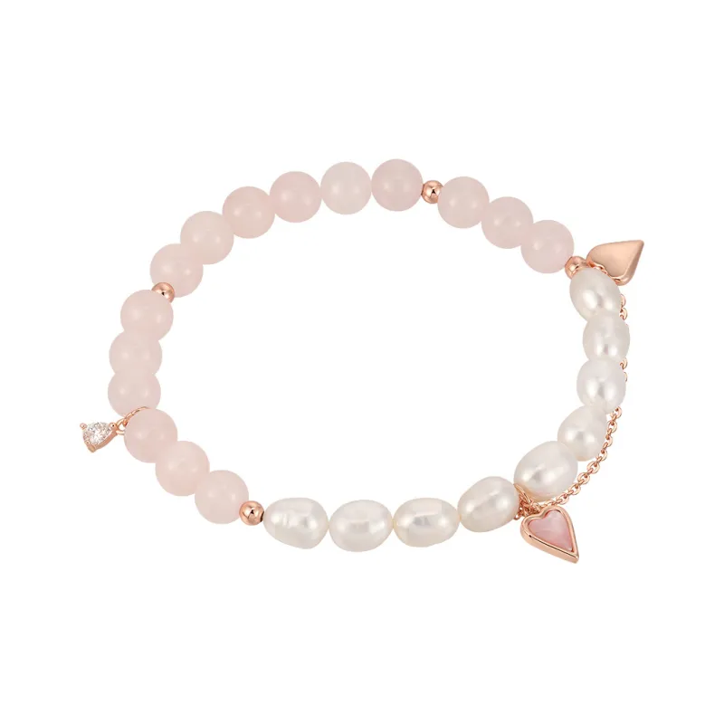AJIDOU Pink Crystal Pearl Beaded Bracelet Women's-1