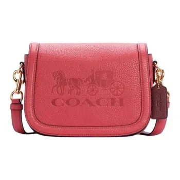 COACH Horse And GarriageSaddle Leather Handbag, Shoulder Bag, Crossbody Bag Trumpets Women's Strawberry Red