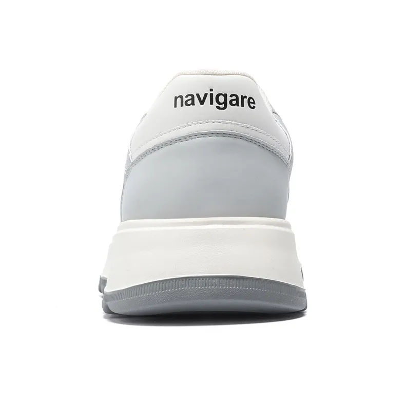 NAVIGARE Small Sailboats Lightweight Height Increasing Low-Top Casual Shoes Men's White Gray-4