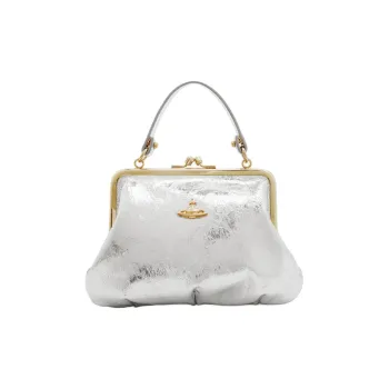 Vivienne Westwood Granny Frame Leather One Shoulder Handbags Women's Silver