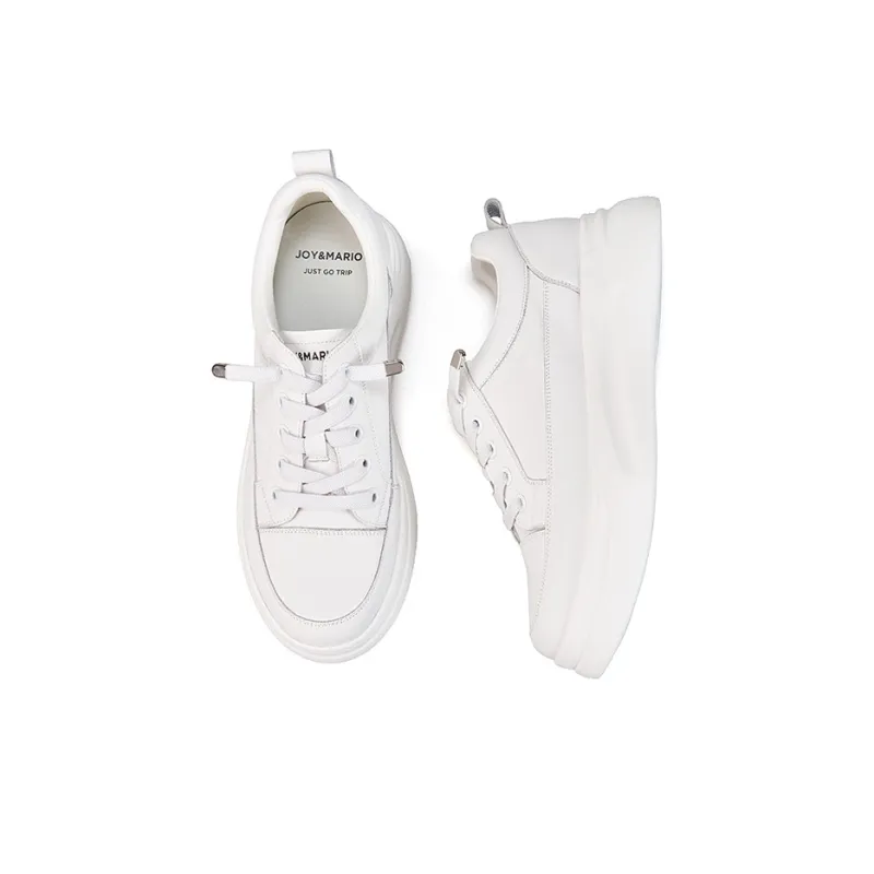 Joy&Mario Height Increasing Low-Top Skateboard Shoes Women's White-4