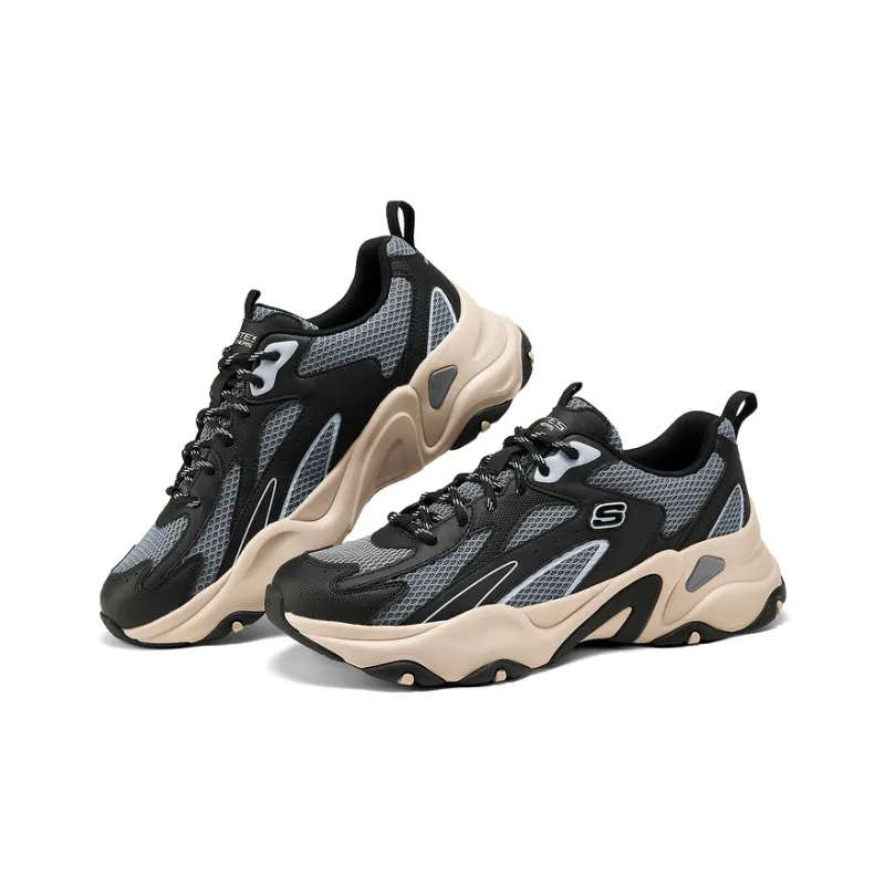 Skechers DLITES Cushioning Low Top Chunky Sneakers Men's Black Gray-2