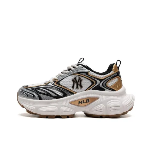 MLB New York Yankees Anti Slip Wear Resistant Low Top Chunky Sneakers Unisex White Gold