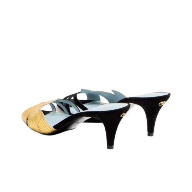 Valentino Slide Slippers 6.5cm Women's Black Gold-3