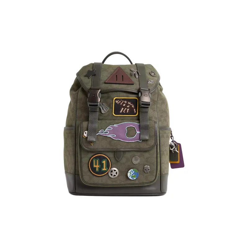COACH Canvas With Leather Backpack Tubas Unisex Army Green-0