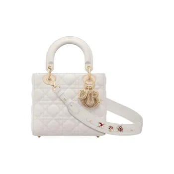 DIOR Lady Dior My ABCDior Sheepskin Lady Dior Bag, Shoulder Bag, Crossbody Bag, Handbag Small Size Women's White