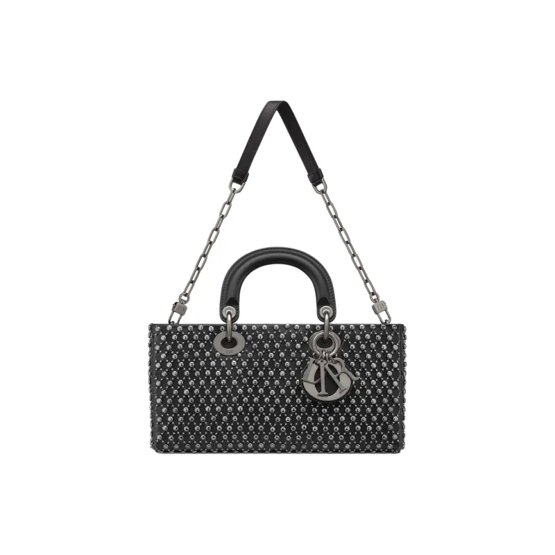 DIOR Lady D JOY Cow Leather One Shoulder Handbag Medium Size Women's Black-2