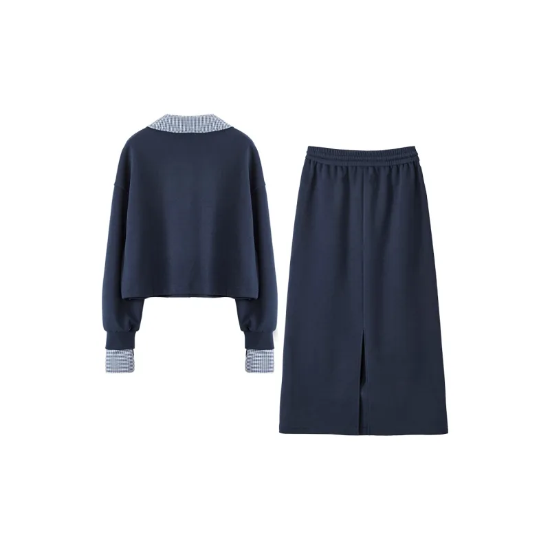 XIANGYING Skirt Set Women's Navy Blue-1