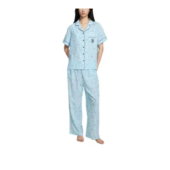 Victoria's Secret Pajama Set Women's Light Aqua Blue Heart Print